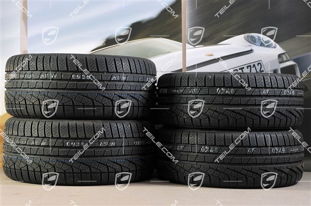 18" Boxster winter wheel set, 8J x 18 ET57 + 9J x 18 ET47 + NEW winter tyres Pirelli Sottozero II 235/45 R18 + 265/45 R18, with TPMS.