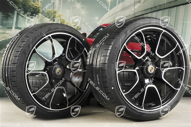 20-inch + 21-inch Turbo S Exclusive Design summer wheel set, rims 9,5J x 20 ET44 + 12J x 21 ET70 + NEW Pirelli summer tyres 255/35 R20 + 315/30 R21, black high gloss