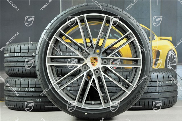 20" Turbo IV Sommerräder Satz, Felgen 8,5J x 20 ET57 + 10,5J x 20 ET47 + Pirelli Sommerreifen 235/35 ZR20 + 265/35 ZR20, mit RDK-Sensoren