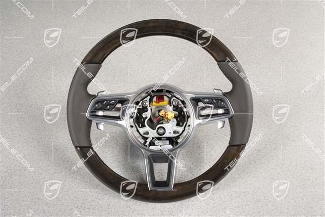 Lenkrad, Multifunktionslenkrad, 3-Speichen, beheizbar, Leder, Amerikanischer Nussbaum, Espresso