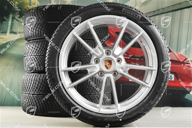 19"+20" Carrera, koła zimowe, komplet, felgi 8,5J x 19 ET52 + 11J x 20 ET80 + opony zimowe Pirelli 235/40 R19 + 295/35 R20, z czujnikami ciśnienia, srebrny Brilliant Silver