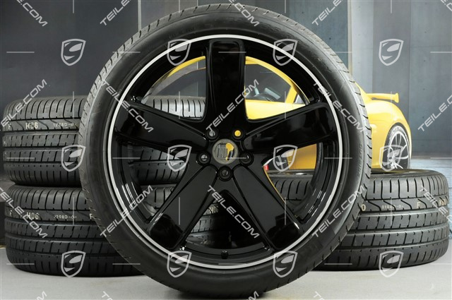 21" "Sport Classic" czane (wysoki połysk) koła letnie komplet, felgi 9J x 21 ET26 + 10J x 21 ET19, opony Pirelli PZero 265/40 R 21 + 295/35 R 21, z czujnikami ciśn.