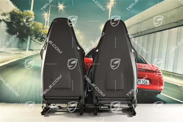 Fotele sportowe, regulowany el., 18-way, podgrzewanie, lędźwia, skóra, czarne, zestaw, L+R