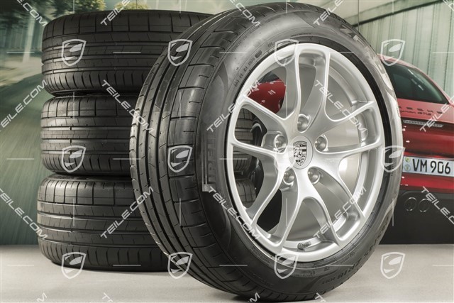 18" Cayman III koła letnie, komplet, felgi 8J x 18 ET57 + 9J x 18 ET47 + NOWE opony letnie Pirelli P Zero 235/45 R18 + 265/45 R18