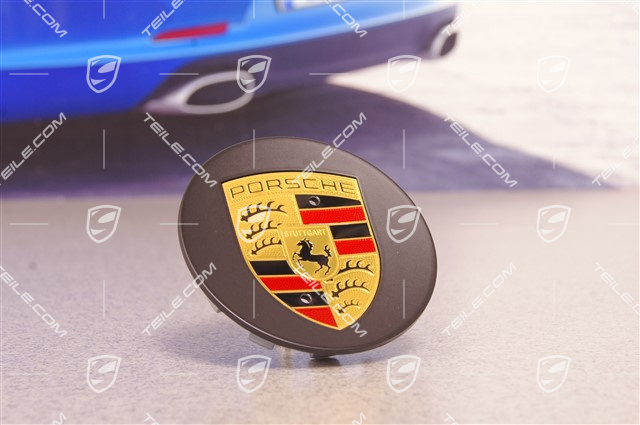 Hub cap set, crest coloured, concav, silk-gloss black