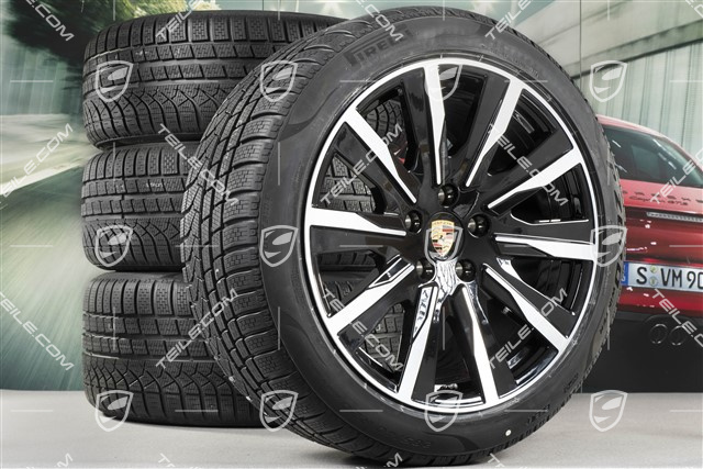20-inch Taycan Tequipment Design winter wheel set, rims 9J x 20 ET54 + 11J x 20 ET60, Pirelli winter tyres 245/45 R20 + 285/40 R20, black high gloss