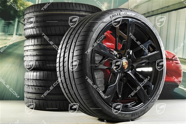21" Koła letnie Cross Turismo Design, felgi 9,5J x 21 ET60 + 11,5J x 21 ET66 + opony letnie Goodyear 265/35 R21 + 305/30 R21, czarne, wysoki połysk