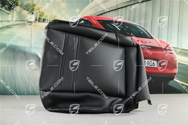 Tapicerka siedziska fotela przedniego sportowego, gładka skóra, czarna, L