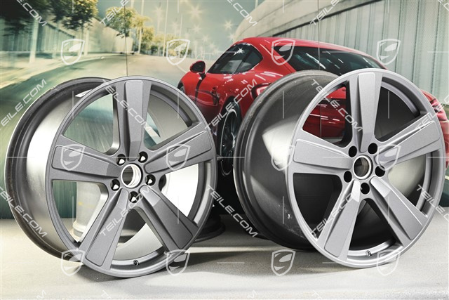 22" Komplet felg Cayenne Exclusive Design Sport, 10J x 22 ET48 +11,5J x 22 ET61, vesuvgrau