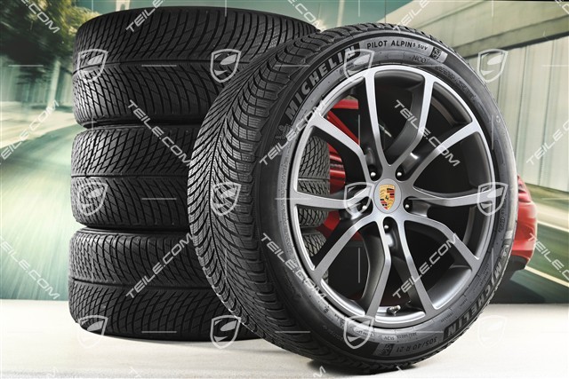 21-inch Cayenne Exclusive Design winter wheel set, rims 9,5J x 21 ET46 + 11,0J x 21 ET58 + Michelin winter tyres 285/45 R21 + 305/40 R21, with TPMS, Vesuvius Grey