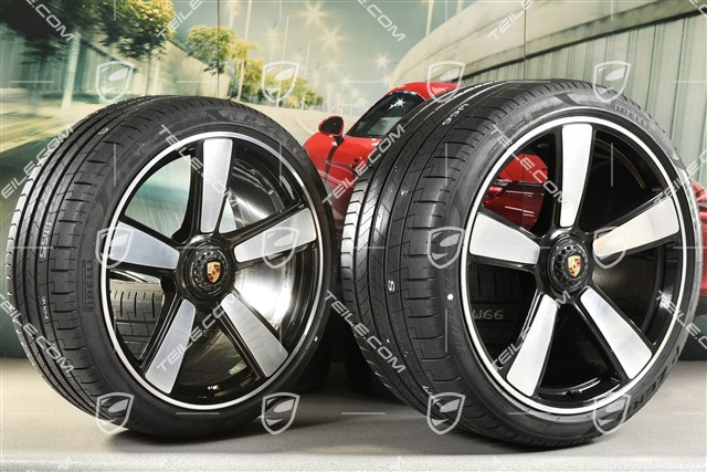 20"+21" Sport Classic Sommerräder Satz, Felgen 9,5J x 20 ET44 + 12J x 21 ET70 + Pirelli Sommerreifen 255/35 R20 + 315/30 R21, schwarz hochglanz