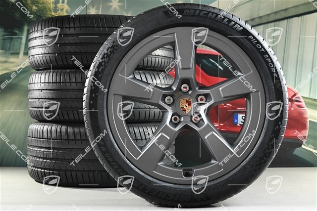 21" Macan Offroad Design summer wheel set, 8.5J x 21 ET27 + 10.5J x 21 ET47 rims + Michelin Pilot Sport EV SUV 255/45 R21 + 295/40 R21 summer tyres, Vesuvgrau