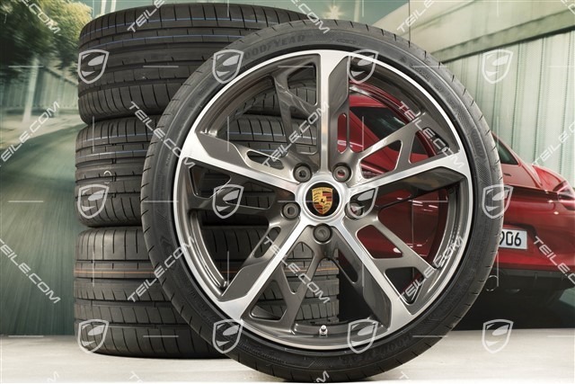 21" koła letnie Cross Turismo Design, komplet, felgi 9,5J x 21 ET60 + 11,5J x 21 ET66 + NOWE opony letnie Goodyear 265/35 R21 + 305/30 R21, Tytanowa popiel