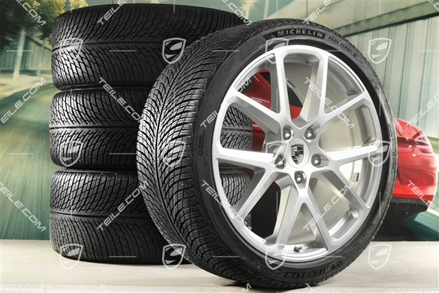 21" Panamera SportDesign Koła zimowe, komplet, felgi 9,5J x 21 ET71 + 10,5J x 21 ET71 + opony zimowe Michelin Pilot Alpin 5 275/35 R21 + 315/30 R21, srebrny metalik