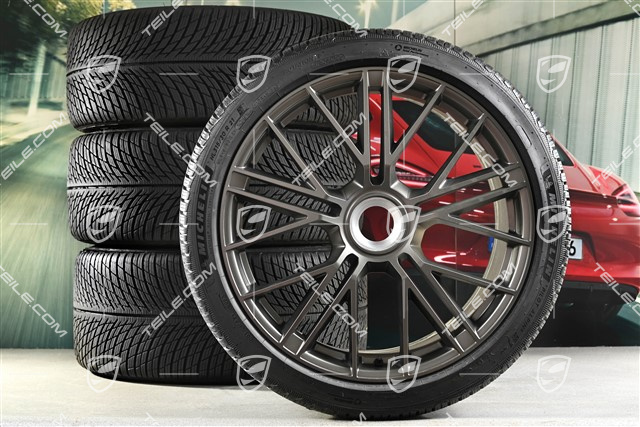 21" Panamera Turbo S Winterräder Satz, Zentralverschluss, Felgen 9,5J x 21 ET71 + 10,5J x 21 ET71 + Michelin Pilot Alpin 5 Winterreifen 275/35 R21 + 315/30 R21, Turbonit