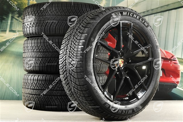 20" "Macan S" koła zimowe, komplet, felgi 9J x 20 ET26 + 10J x 20 ET19, opony zimowe Michelin 265/45 R 20 + 295/40 R 20, czarny wysoki połysk, z czujnikami ciśnienia RDK
