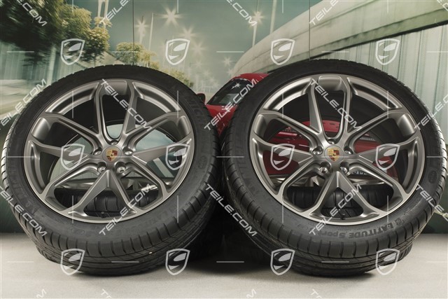 21" GT Design summer wheel set, wheel rims 9,5J x 21 ET27 + 10J x 21 ET19 + NEW Michelin summer tyres 265/40 R21 + 295/35 R21, platinum satin matt, with TPM