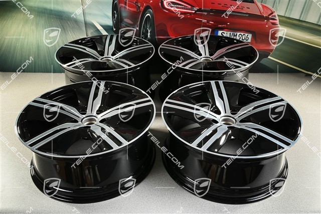 22-inch Macan Exclusive Design wheel rim set, 9J x 22 ET29 + 11J x 22 ET47, black high gloss