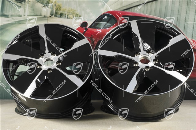 21" Felgensatz Taycan Exclusive Design, 9,5J x 21 ET60 + 11,5J x 21 ET66, schwarz hochglanz