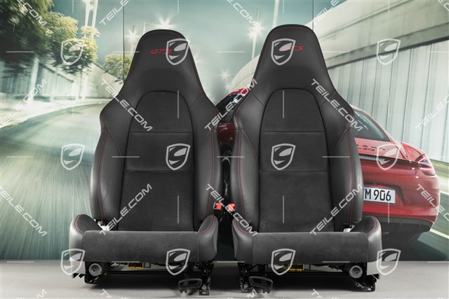 Fotele sportowe, regulowane manualnie+elektrycznie, podgrzewanie, skóra/Alcantara, napis GTS, czarny/czerwona nić, komplet, L+R