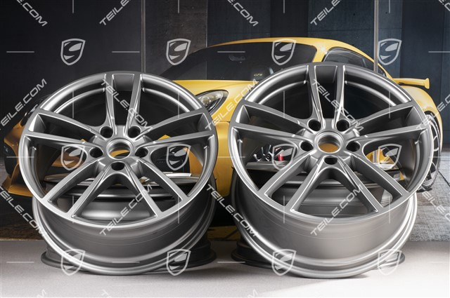20-inch Cayenne Sport wheel rim set, 10,5J x 20 ET64 + 9J x 20 ET50, Platinum satin-mat