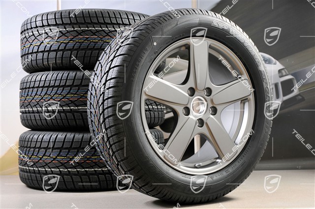 19" koła zimowe, komplet Cayenne Sport Classic, felgi 8,5J x 19 ET59 + NOWE opony zimowe Dunlop 265/50 R19, Platinum (półpołysk), z czujnikami ciśnienia