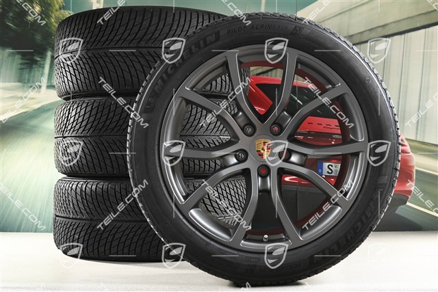 21-inch Cayenne Exclusive Design winter wheel set, rims 9,5J x 21 ET46 + 11,0J x 21 ET58 + NEW Michelin winter tyres 285/45 R21 + 305/40 R21, with TPMS, Vesuvius Grey