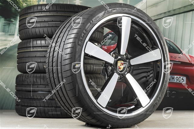 20"+21" Sommerräder Satz Carrera Exclusive Design, Felgen 8,5J x 20 ET53 + 11,5J x 21 ET67 + NEUE Sommerreifen 245/35 R20 + 305/30 R21, in Schwarz Hochglanz, mit RDK-Sensoren