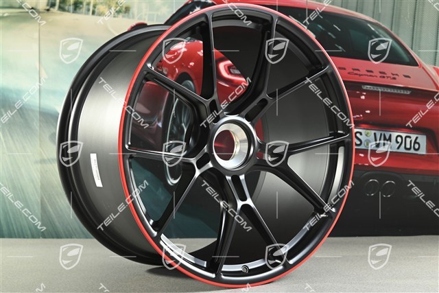 21" GT3 wheel rim, 12J x 21 ET45, black satin matt + red rim border