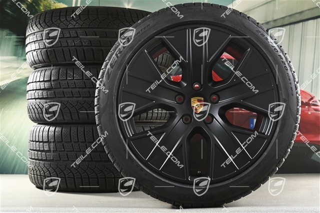 20" koła zimowe Turbo Aero, komplet, felgi 9J x 20 ET54 + 11J x 20 ET60 + NOWE opony zimowe Pirelli 245/45 R20 + 285/40 R20, czarny satynowy półmat