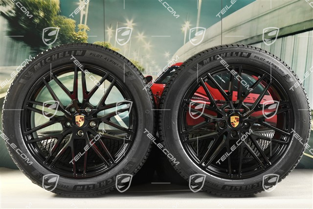 21" koła zimowe RS Spyder Design, komplet, felgi 9,5J x 21 ET46 + 11,0J x 21 ET58 + NOWE opony zimowe Michelin 285/45 R21 + 305/40 R21, z czujnikami ciśnienia, czarny wysoki połysk