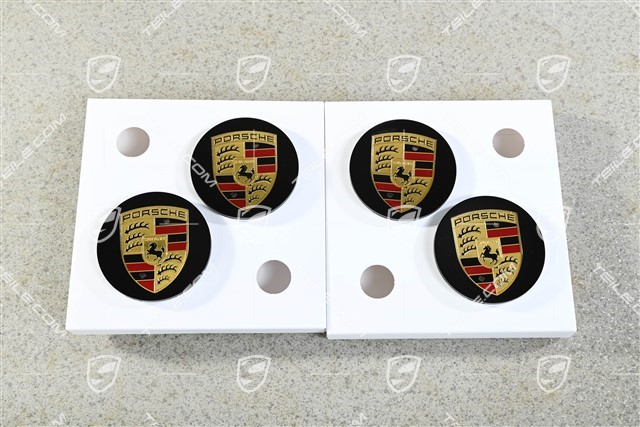 Radzierdeckel Satz, Schwarz Seidenglanz, Wappen farbig, für 21-Zoll RS Spyder / GT Design Felgen
