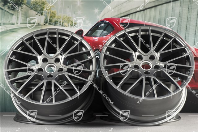 21-inch wheel rim set Cayenne RS Spyder, 11J x 21 ET58 + 9,5J x 21 ET46, Platinum satin matt