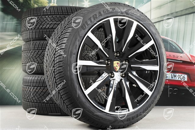 20-inch Taycan Tequipment Design winter wheel set, rims 9J x 20 ET54 + 11J x 20 ET60, Goodyear winter tyres 245/45 R20 + 285/40 R20, black high gloss