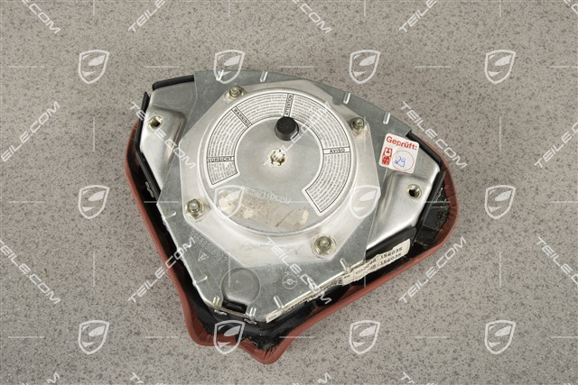 Airbag für 3-Speichen Lenkrad, Leder "Boxster" rot, mit farbigem Wappen