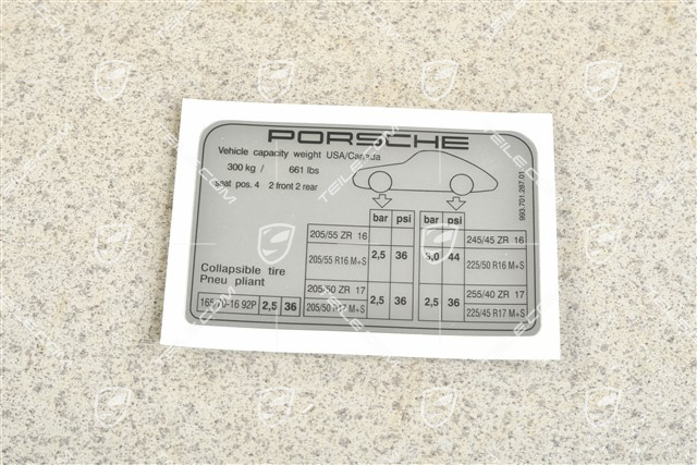 Identification / notice sticker for tire pressure