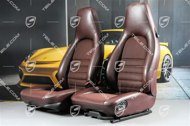 Fotele, skóropodobne środkowa część materiałowa z napisami Porsche, Burgund, L+R