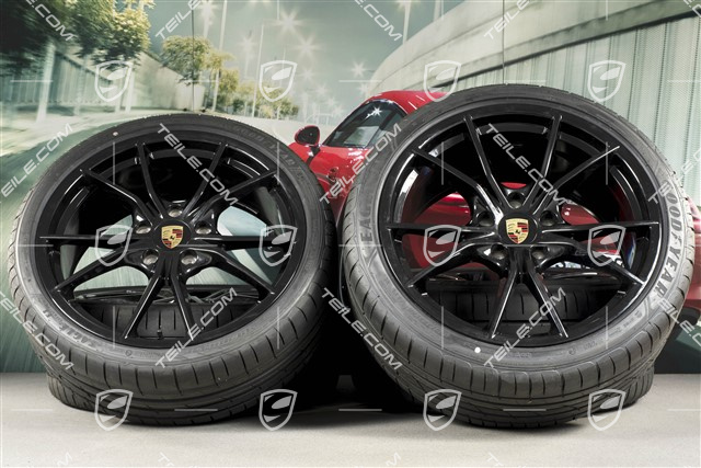 20" Carrera S Sommerräder Satz, Felgen 8J x 20 ET57 + 10J x 20 ET45, Reifen Good Year 235/35 ZR20 +265/35 ZR20, schwarz (hochglanz), mit RDK-Sensoren