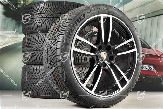 21" Cayenne Turbo Winterräder Satz, Felgen 9,5J x 21 ET46 + 11,0J x 21 ET58 + Michelin Winterreifen 275/40 R21 + 305/35 R21, mit RDK-Sensoren, schwarz-hochglanz