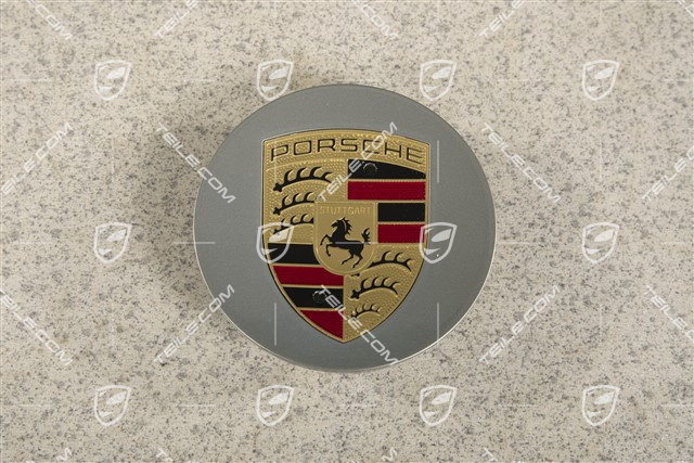 Hub cap, concave, crest coloured, Platinum Silver Metallic