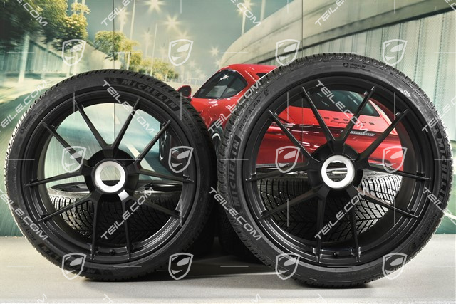 20"+21" Carrera GTS, koła zimowe, z centranym mocowaniem, komplet, felgi 8,5J x 20 ET50 + 11J x 21 ET82 + opony zimowe Michelin 245/35 R20 + 305/30 R21, z czujnikami ciśnienia, czarny satynowy półmat