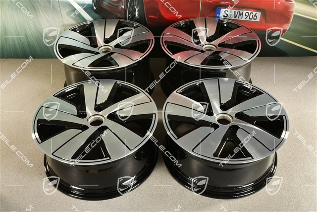 19-inch Taycan S wheel rim set, 8J x 19 ET50 + 10J x 19 ET47, black high gloss + glossy Surface