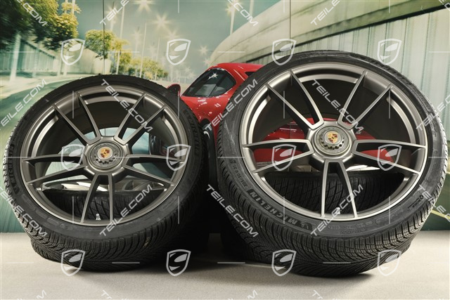 20/21-inch Turbo S winter wheel set, central lock wheel rims 8,5J x 20 ET40 + 11J x 21 ET66 + Michelin winter tyres 245/35 R20 + 305/30 R21, platinum satin matt