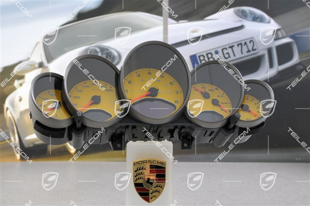 Kombiinstrument, Carrera S, 6-Gang Schaltgetriebe, Exclusive Programm, Zifferblatt lackiert in Speedgelb Kombiinstrument, Carrera S, 6-Gang Schaltgetriebe, Exclusive Programm, Zifferblatt lackiert in Speedgelb