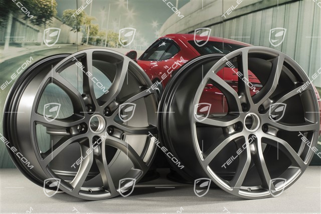 21-inch wheel rim set Cayenne Exclusive Design, 11J x 21 ET49 + 9,5J x 21 ET46, for Cayenne Coupé, Platinum satin matt