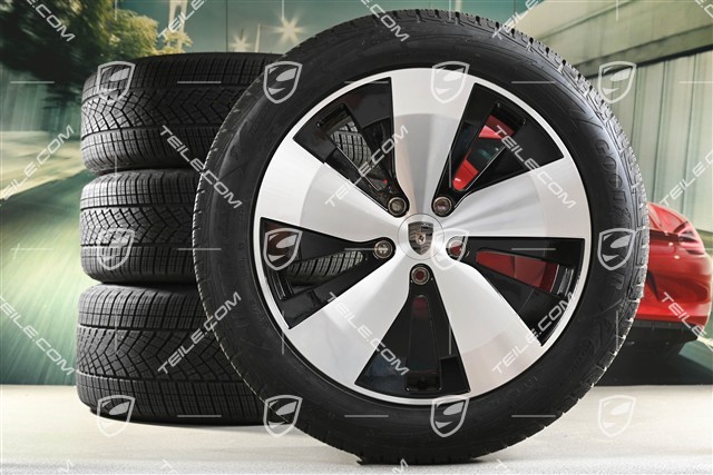 20" Macan Winterräder Satz, Felgen 7,5J x 20 ET32 + 10J x 20 ET49 + Goodyear Winterreifen 235/55 R20 + 285/45 R20, in Schwarz Hochglanz, Laufleistung ca. 30km