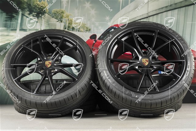 20" Carrera S summer wheels set, rims 8J x 20 ET57 + 10J x 20 ET45, GoodYear summer tires 235/35 ZR20 + 265/35 ZR20, black satin-matt, with TPMS