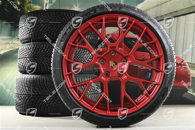 20"+21" RS Spyder Design Winterräder Satz, Felgen 8,5J x 20 ET50 + 11J x 21 ET82 + Michelin Winterreifen 245/35 R20 + 305/30 R21, mit RDK-Sensoren, Rot - Pyrored