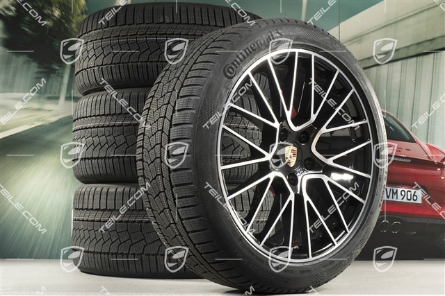 21" Cayenne COUPÉ RS Spyder Winterräder Satz, Felgen 9,5J x 21 ET46 + 11,0J x 21 ET49 + NEUE Continental Winterreifen 275/40 R21 + 305/35 R21, mit RDK-Sensoren, schwarz hochglanz
