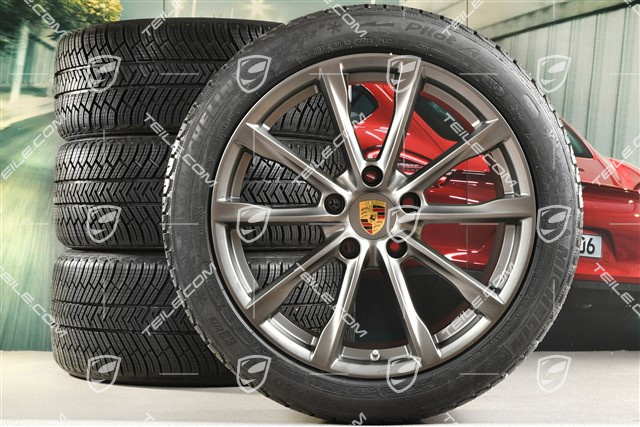 19" Boxster S koła zimowe komplet, felgi 8J x 19 ET57 + 10J x 19 ET45, opony zimowe Michelin Pilot Alpin 4: 235/40 R19 + 265/40 R19, Platinum satynowy mat